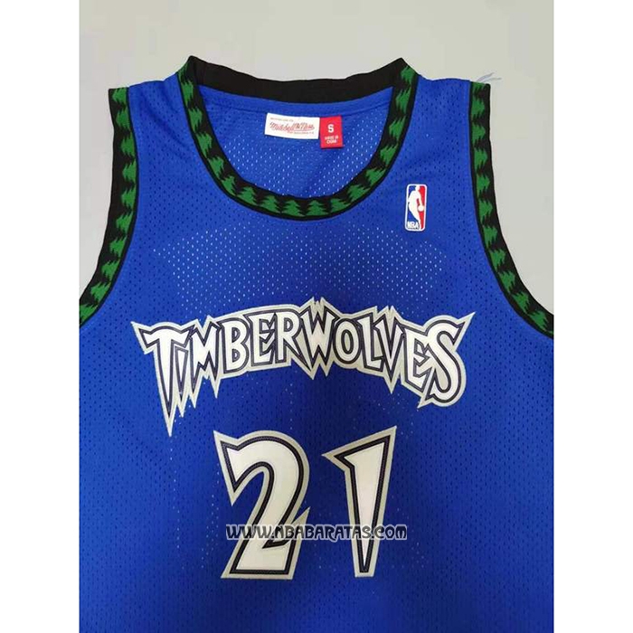 Camiseta Minnesota Timberwolves Kevin Garnett #21 Hardwood Classics Throwback 2003-04 Azul